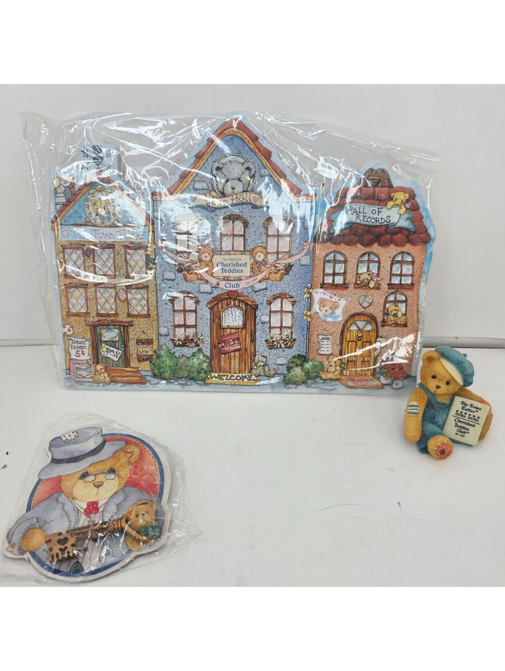 Vintage 1995 Rnesco Cherished Teddies Club Town Hall Display Standee Kit Lot